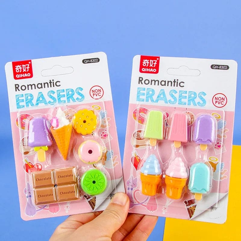 Set of 6 Cute Fancy Erasers – Cartoon Dessert Design