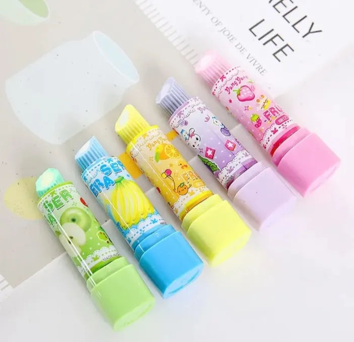 Pack of 5 Cute Cartoon Lipstick Rubber Creative Novelty Pencil Eraser