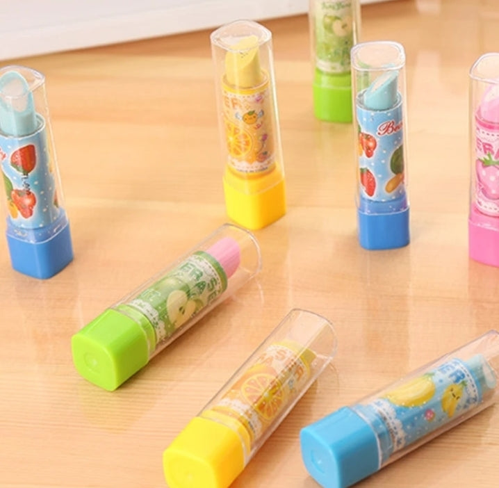 Pack of 5 Cute Cartoon Lipstick Rubber Creative Novelty Pencil Eraser